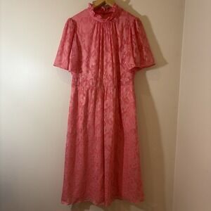 Maia Womens Midi Dress 16 Pink Gold Ruffled Bright Flutter Sleeve Feminine Fairy